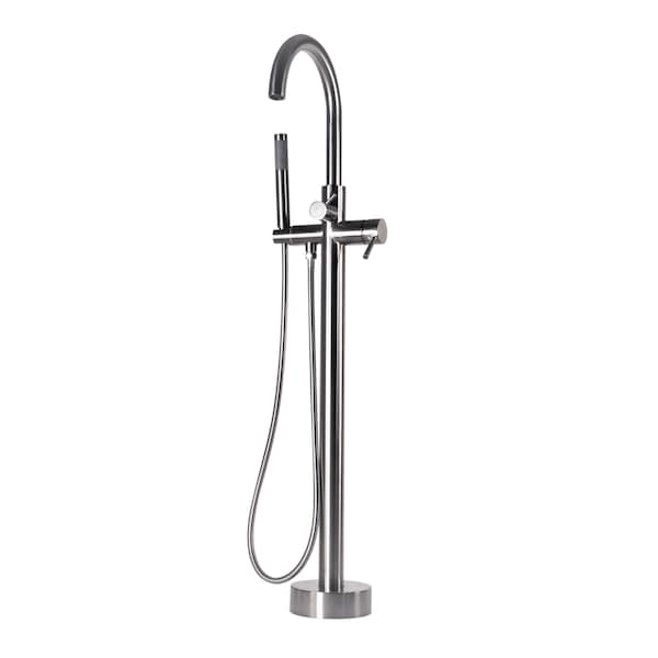 Westbrass Floor Mount Freestanding Bathtub Filler Faucet with Handheld Shower, Satin Nickel DF02043-07 - main